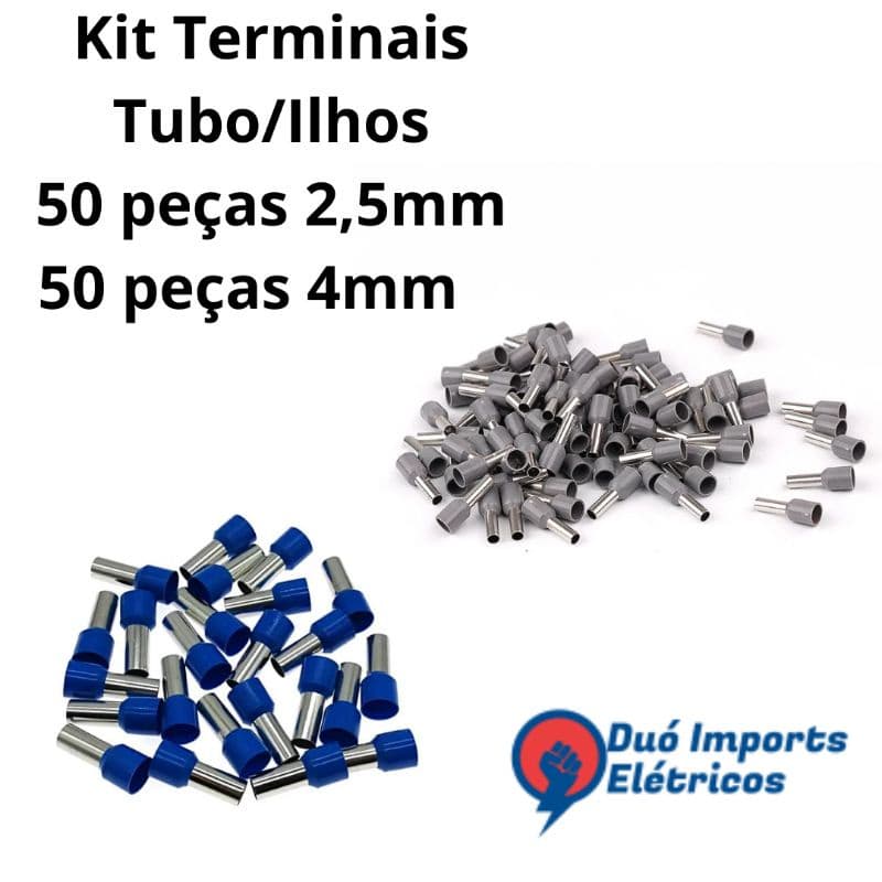 Kit Terminais Elétricos Tubo/Ilhos - 200 peças - (1,5 - 50 peças) - (2,5mm - 50 peças) - (4,0mm - 50 peças) - (6,0mm - 50 peças)