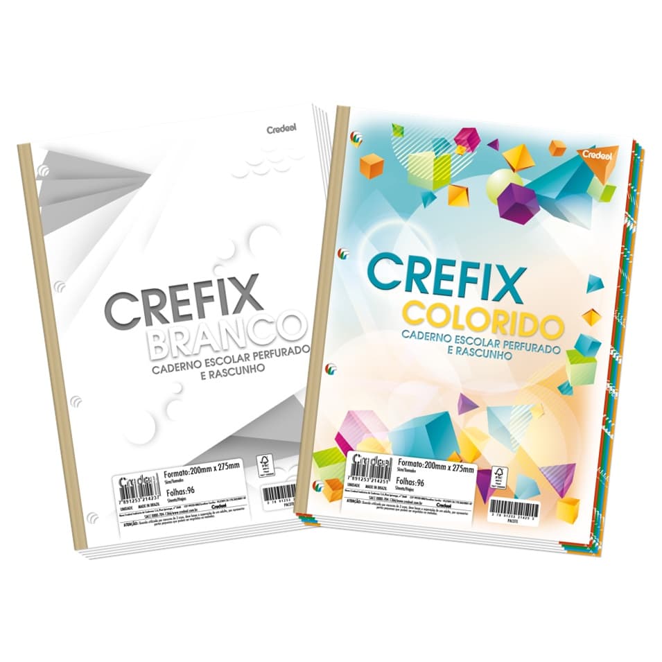 Refil para Fichário Crefix Branco e Colorido 96 folhas Credeal