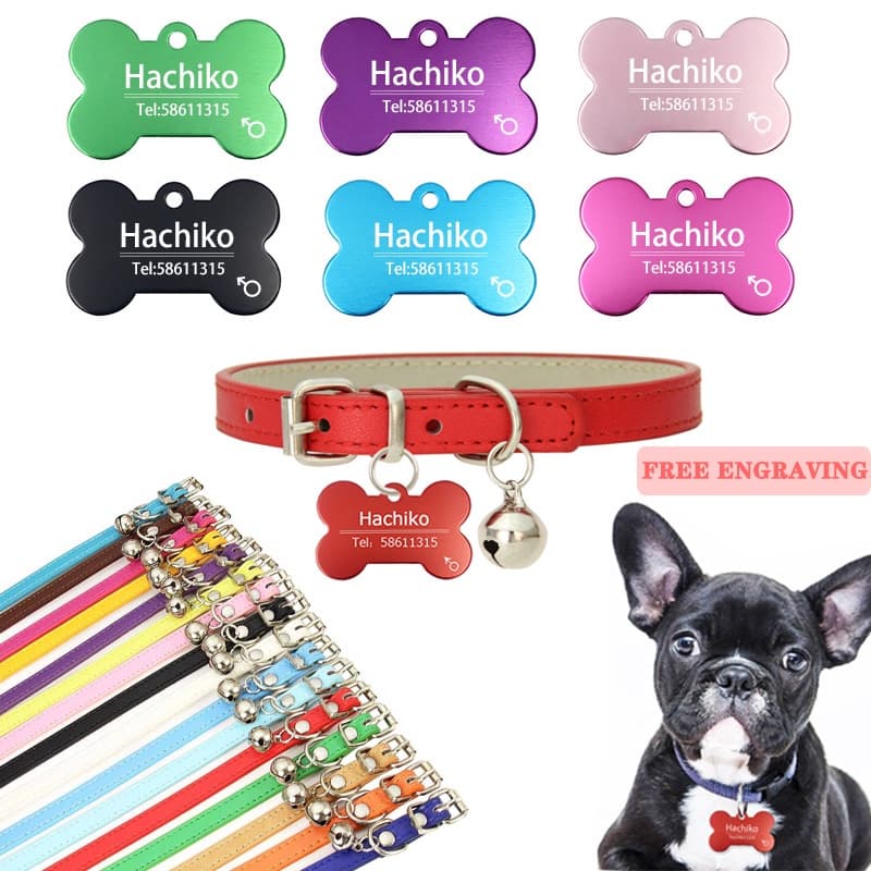 Gravura grátis Coleira + Pet Placa de Identificação personalizada Cachorro