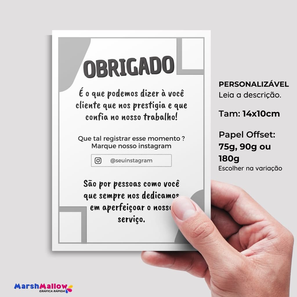 Carta de Agradecimento ao Cliente Personalizada Cartão para Unbox 14x10 para loja masculina. Obrigado pela sua compra