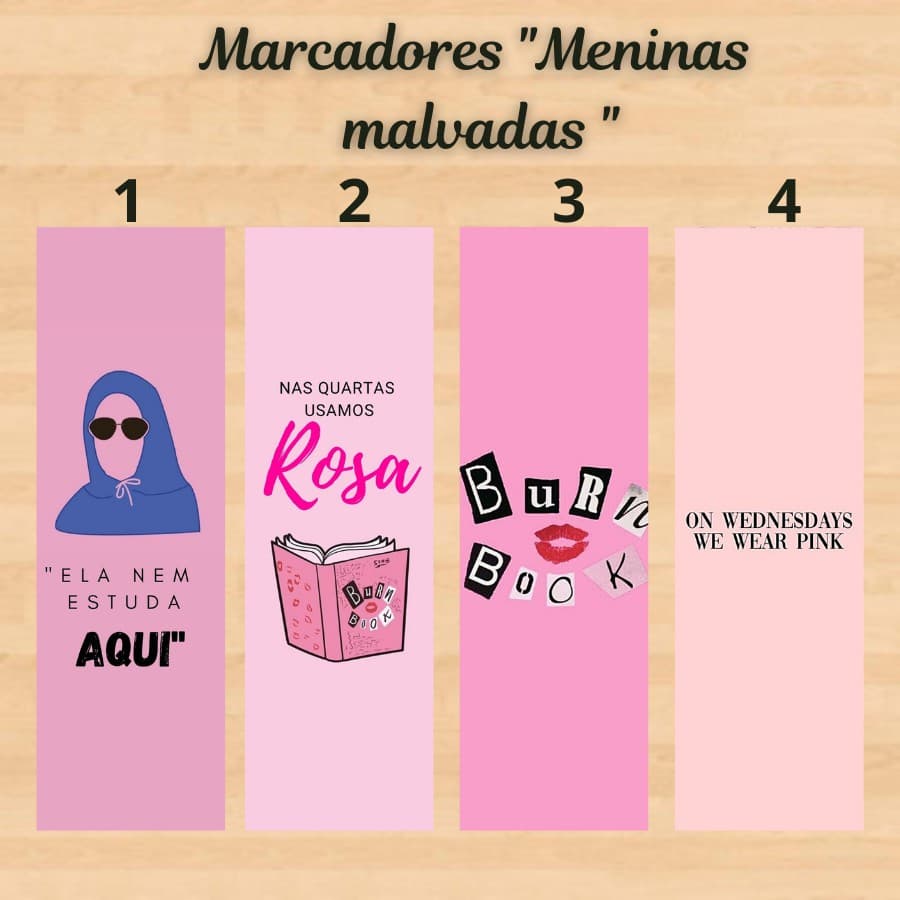 marcador de página Meninas malvadas plastificado com ou sem tassel