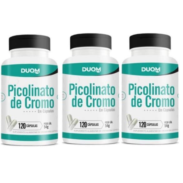 Kit com 3 Picolinato de Cromo com Alto Teor de Cromo 240 mcg por Cápsula - 120 Cápsulas Duom Legítimo