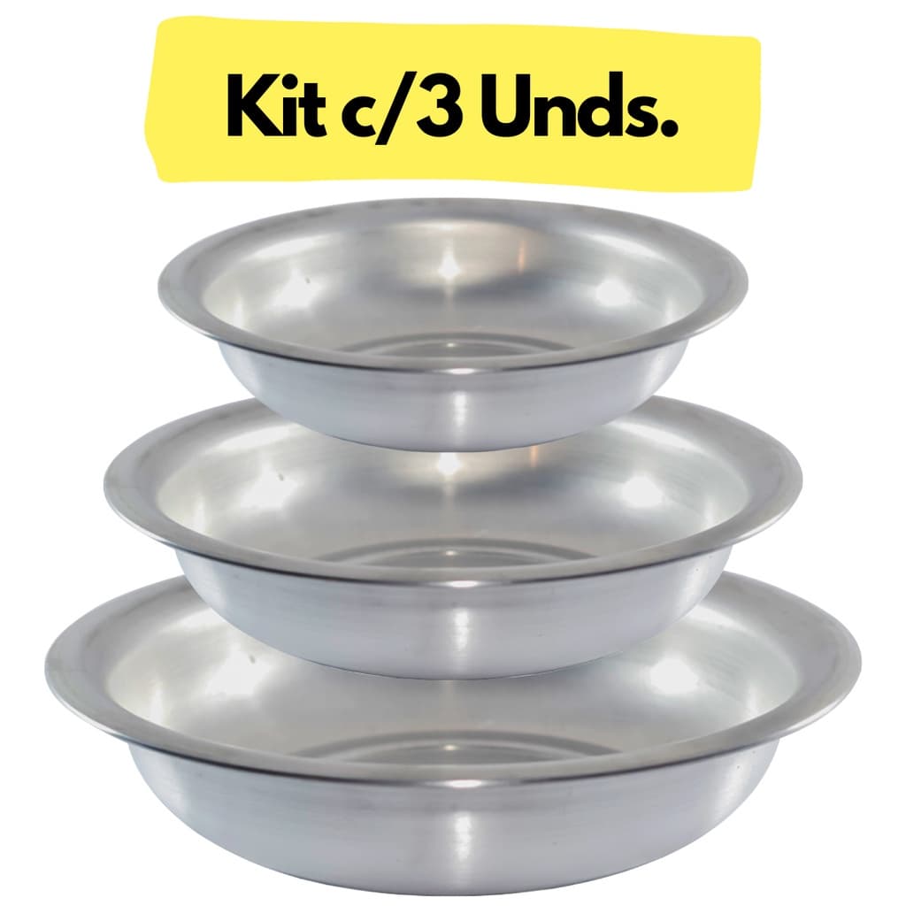 Kit 3 Bacias Aluminio Redondas Tamanhos  N 20 30 40 - Bacia Cuba Multiuso