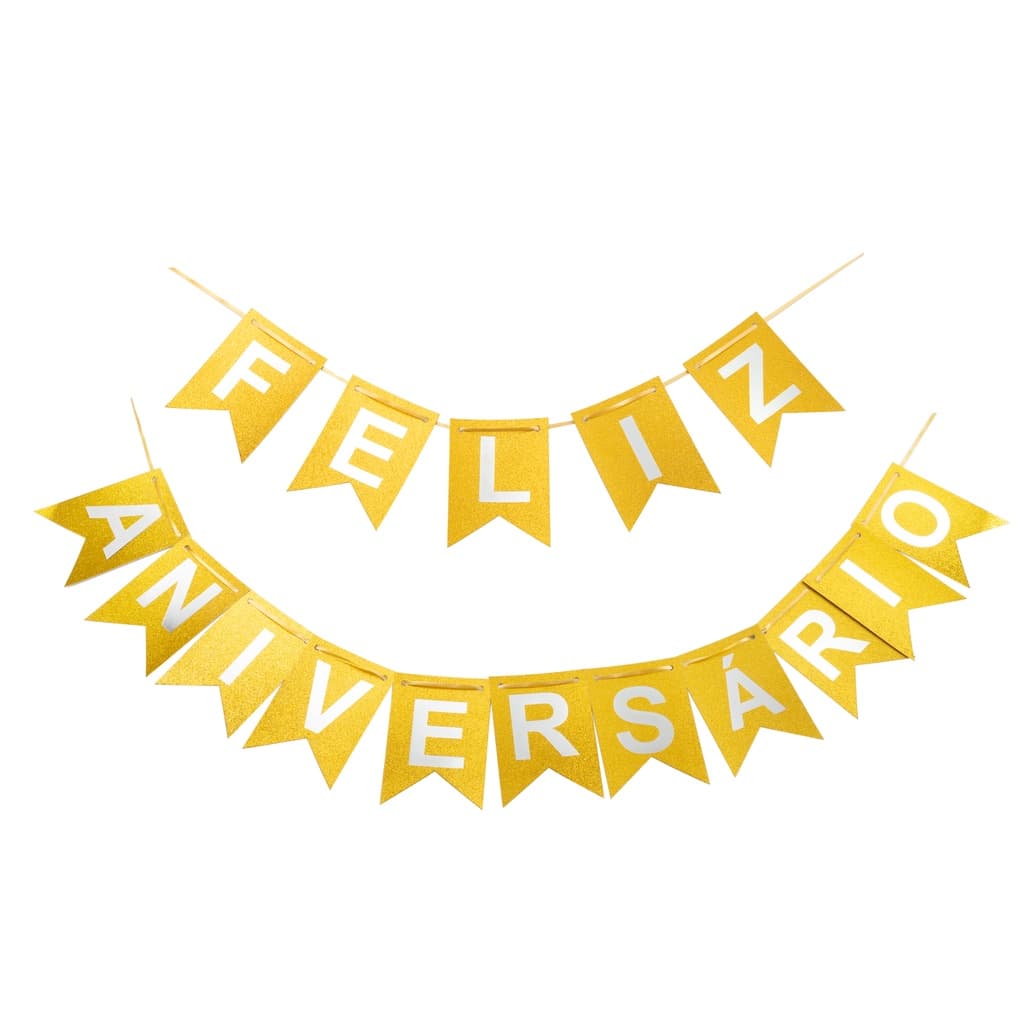 Faixa Decorativa Gliter Parabéns Feliz Aniversário 2m Decoração Silver Festas