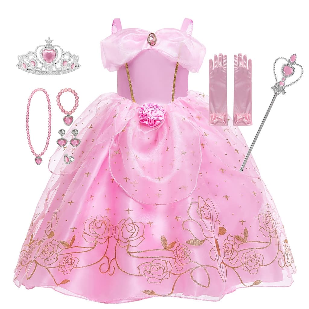 Crianças Cosplay Aurora Princesa Vestido Dos Desenhos Animados Bela Adormecida Traje Da Meninas De FestaDeAniversário