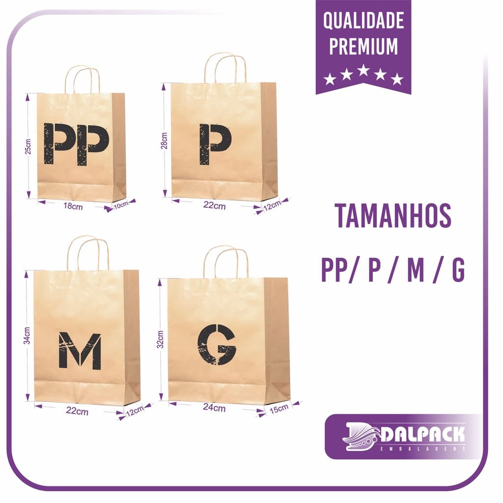 Sacola Lisa Kraft Sos - PP/P/M/G - (Sem Impressão)