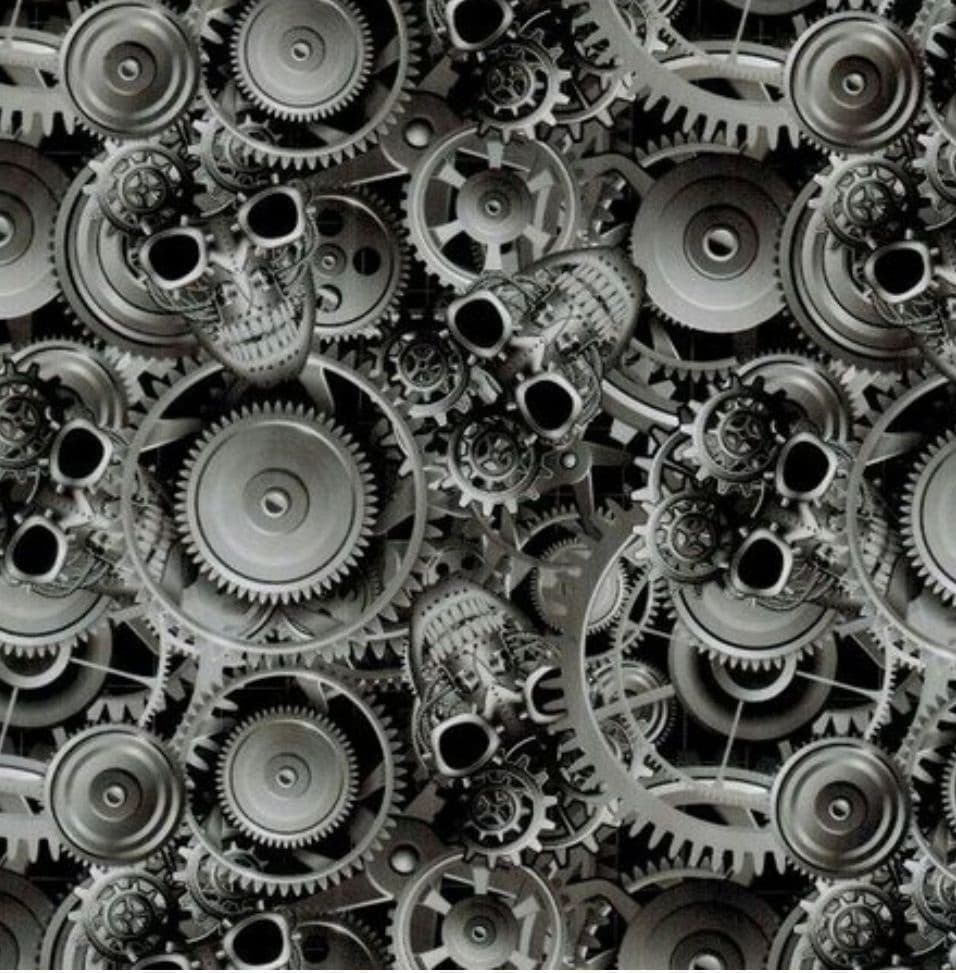 Pelicula Wtp Pintura Hidrográfica - Engrenagens Com Caveiras - Tam 1m X 50cm