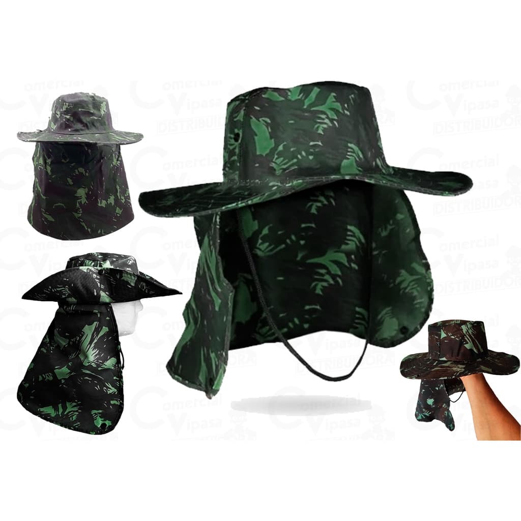 Chapéu Pescador Camping Pesca Boné Australiano Proteção De Nuca Pescoço Verde Camuflado Ar Livre