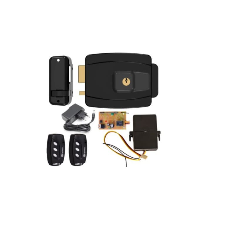 Kit Fechadura AGLinha Abertura Interna + Receptor Rx Code Learn Sem fio + 2 Controle TX Deco + Fonte 12v 2A