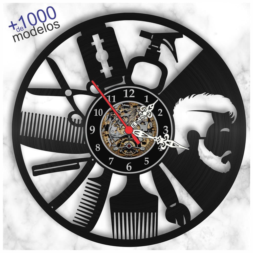 Relógio Disco Vinil de Parede Retrô Barbearia Barber Shop - LP Ilustrado