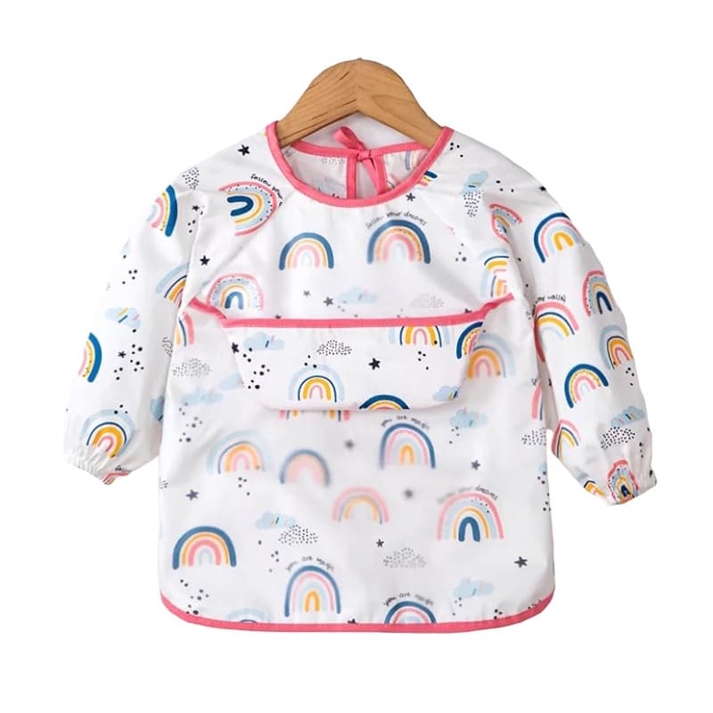 Babador Manga Longa Impermeável de Proteção Dupla no Peito, com Cata Migalhas. de Algodão e elástico nas mangas