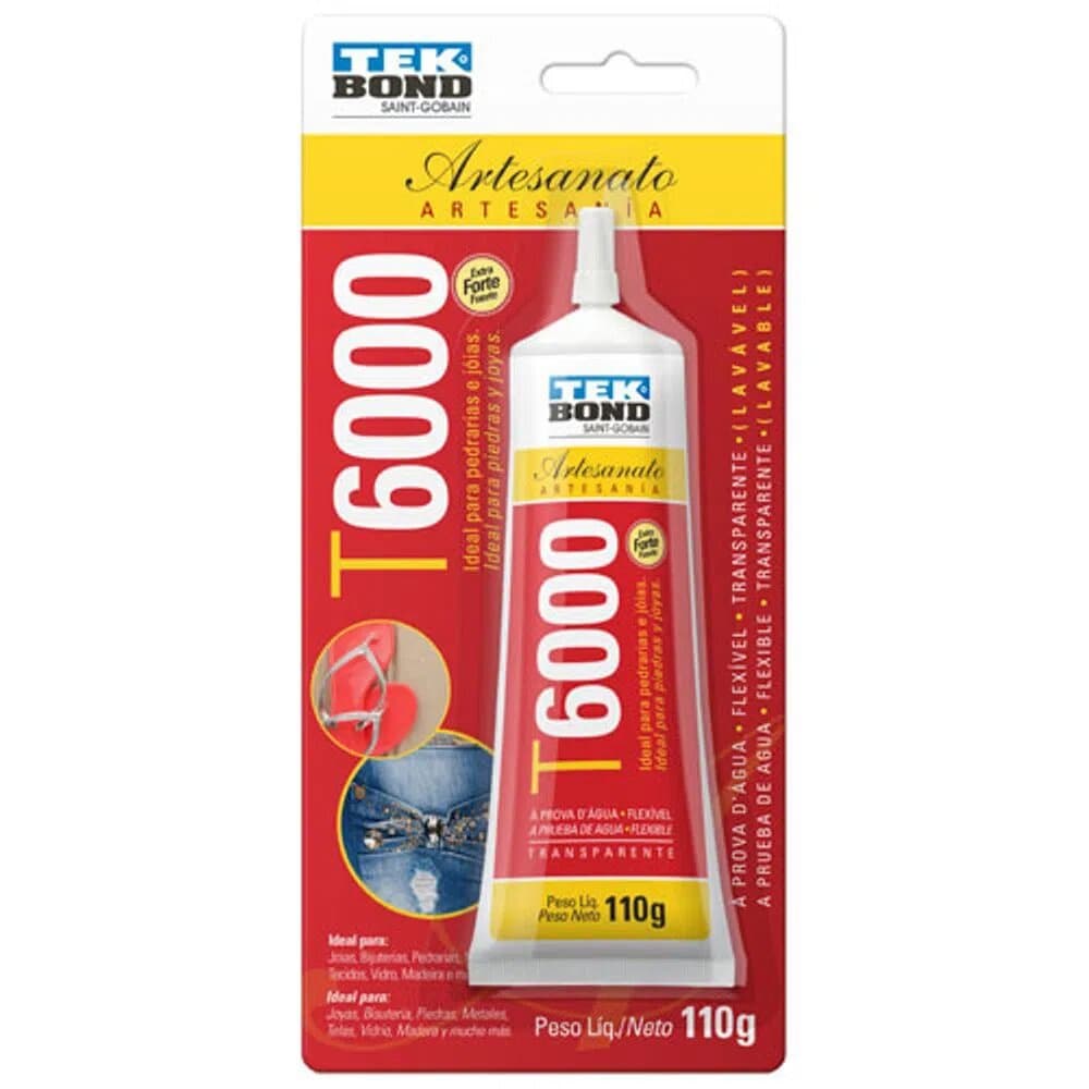 Cola Artesanato Tek Bond T6000 110g Transparente Seca Super Rápido