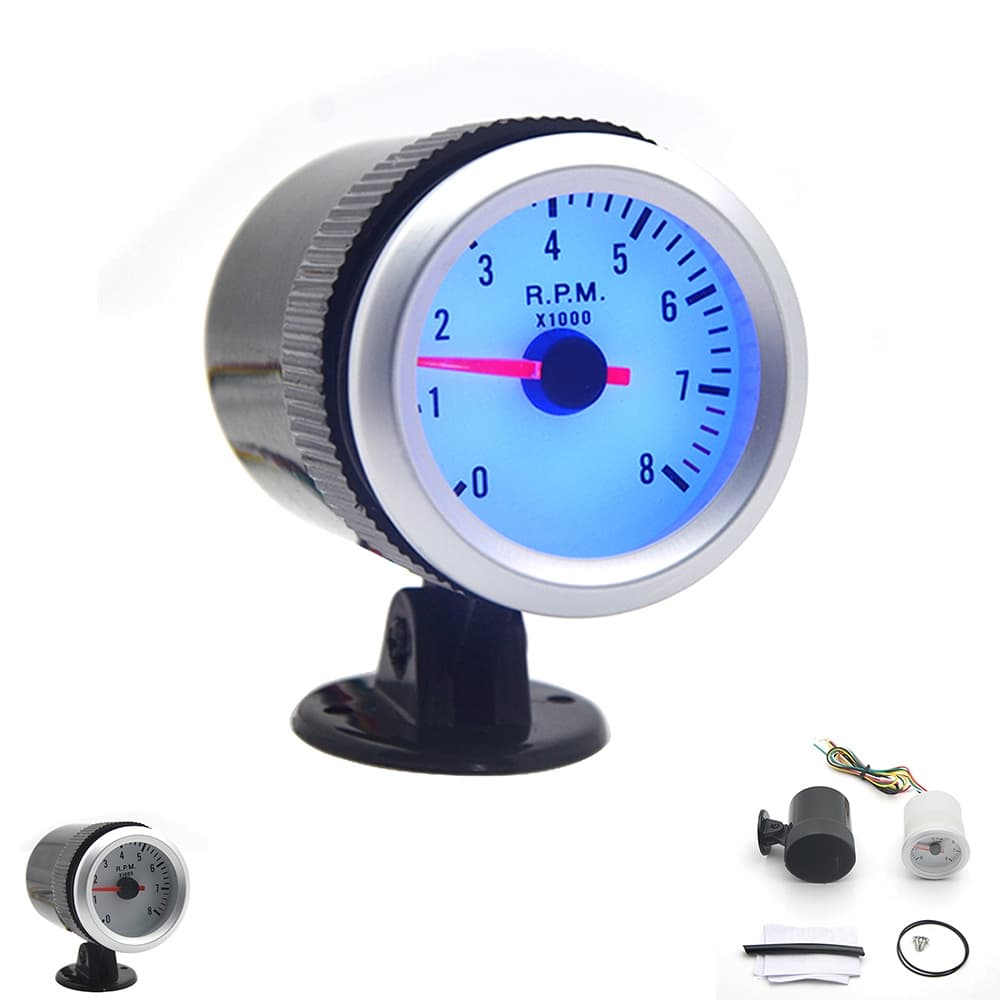 Medidor De RPM Com 2 "/52mm/0-8000RPM/Analógico/12V/Carro/LED/Azul/1-8 Cilindros/Carros