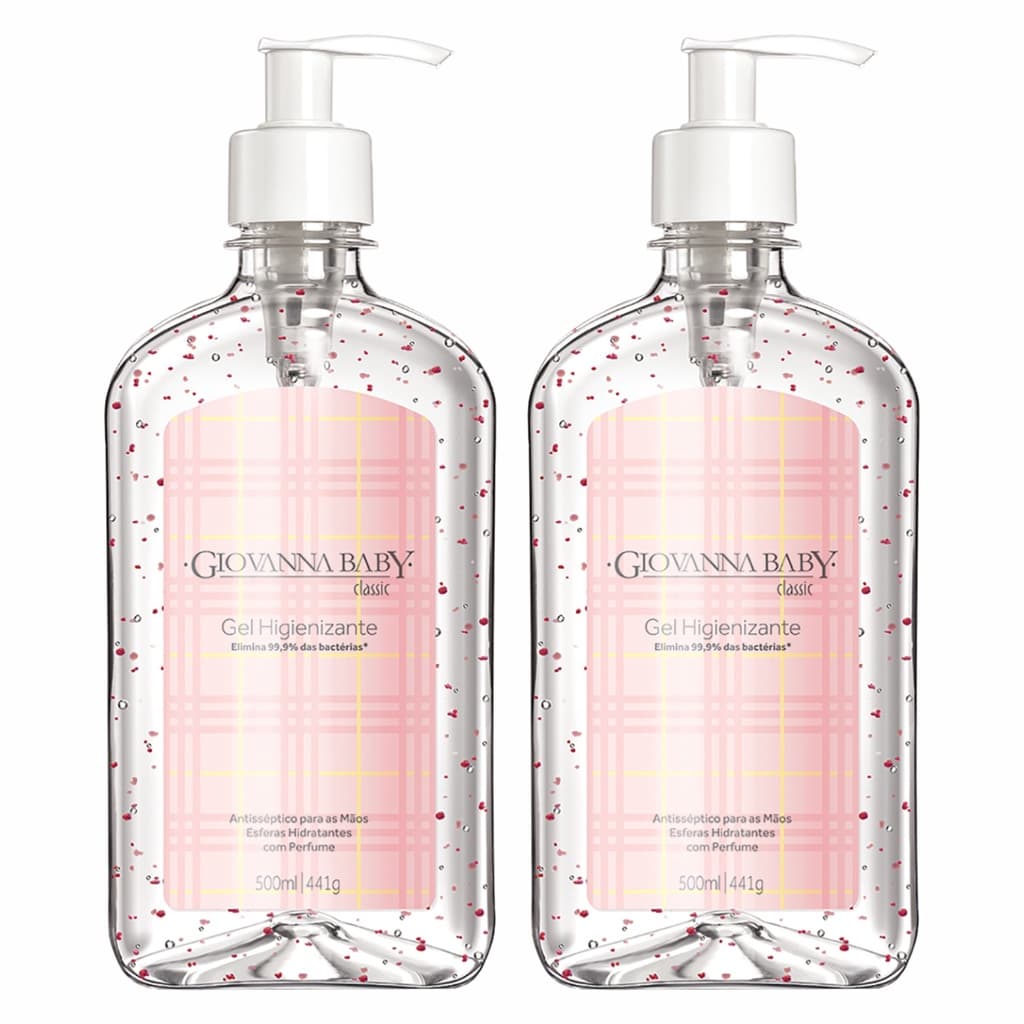 Kit 2 Frascos Giovanna Baby Classic Álcool Gel 70% Antisséptico 500ml