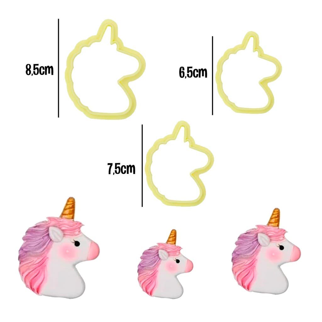 Kit Cortador Formato Unicórnio 3 Peças Para Massas e Biscuits