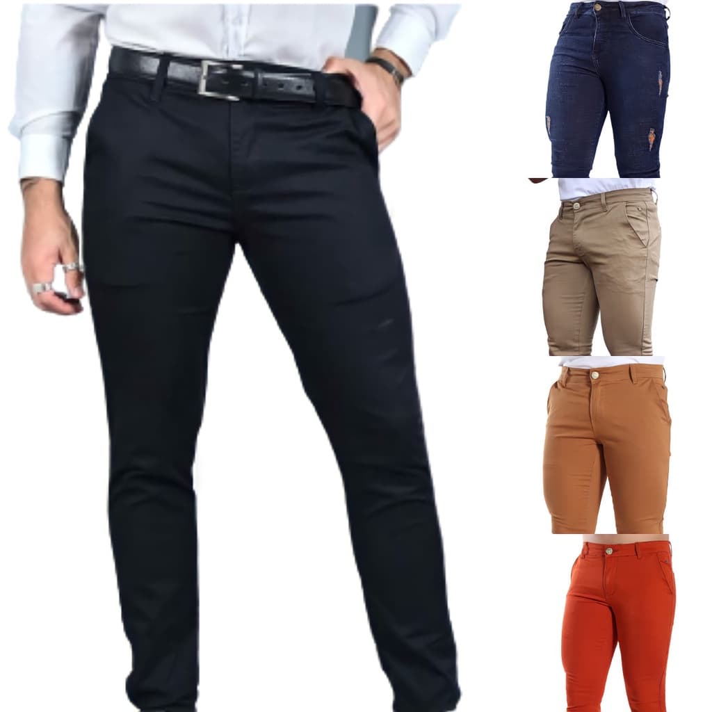 Calça Masculina Sarja Slim Fit Skinny Elastano Várias Cores