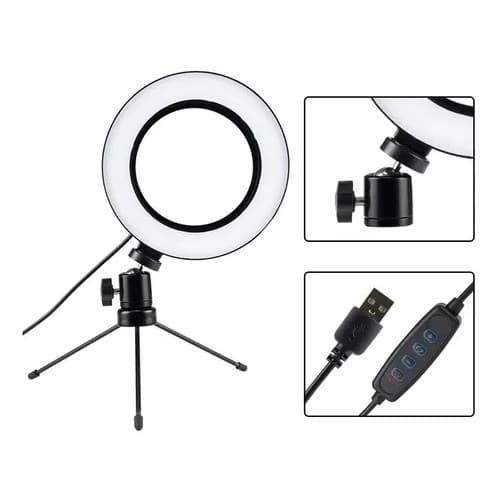 Ring Light de Mesa Blogueira Portátil Luminária De Led 6 Polegadas + Tripé De 16 Cm Right