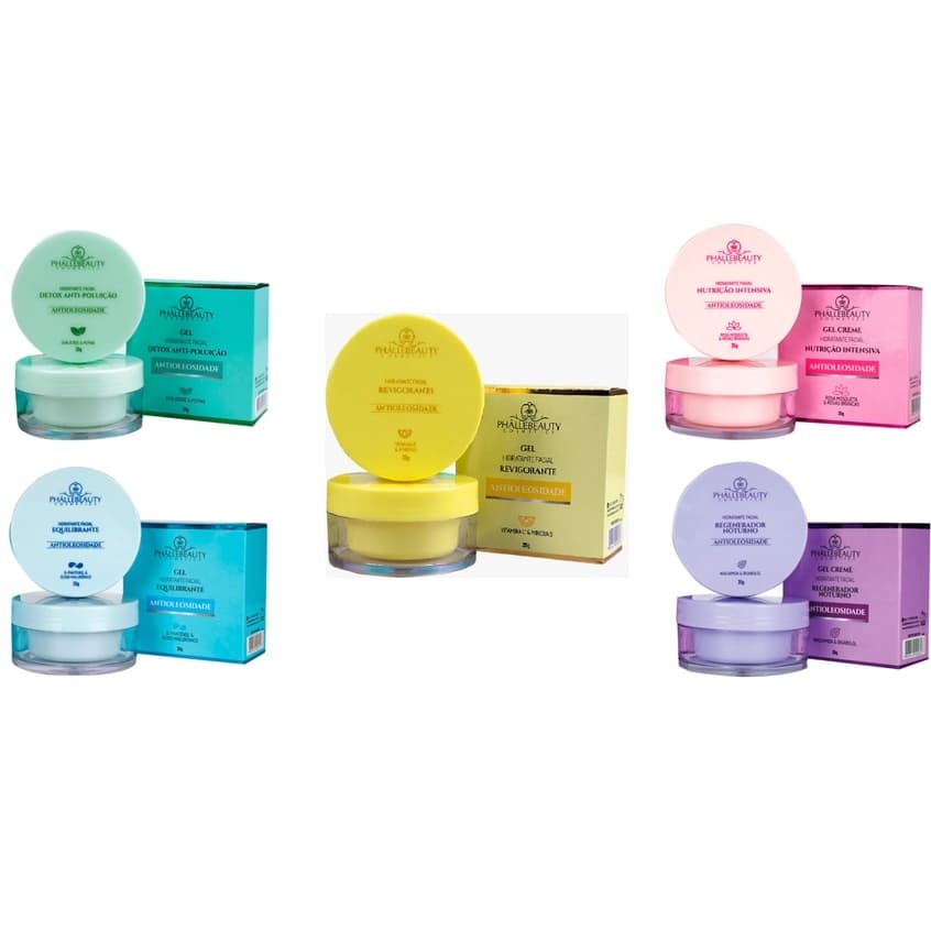 kit 5 Cremes Antioleosidade de Hidratação Facial PhalleBeauty