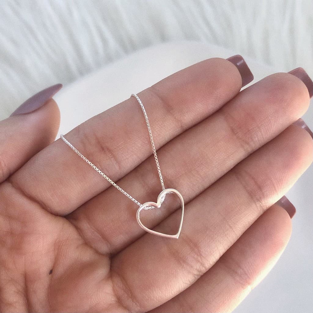 Pingente Coração Vazado em Prata 925 Feminino Estilo Tiffany