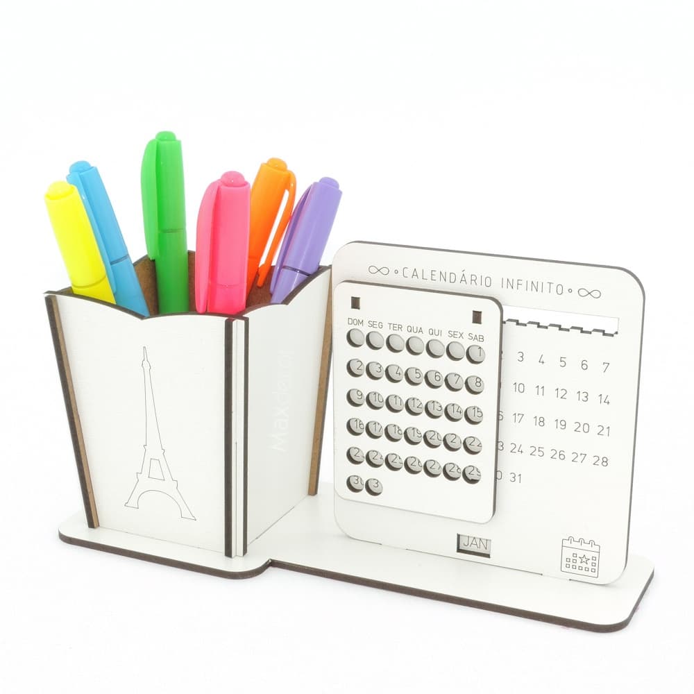 5 Calendário Infinito e Porta Lápis Personalizado Mdf - Torre Eiffel Lisa