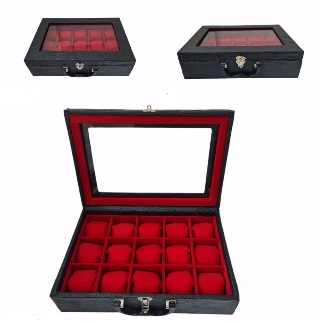 Estojo Porta Relógio para 15 unidades com Visor de Vidro e alça !