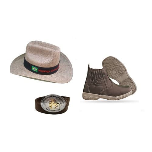Kit Cowboy Infantil Botina + Chapéu + Cinto De Couro Fivela
