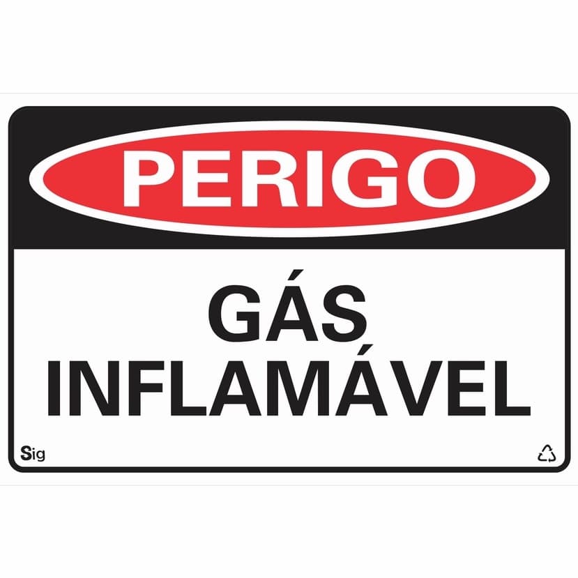 Placa de Sinalização PERIGO GÁS INFLAMÁVEL 20X30 cm