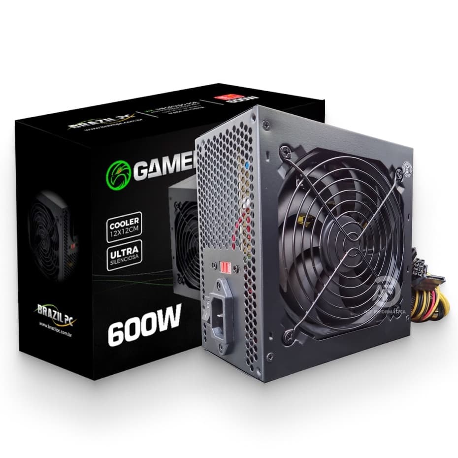 Fonte Atx 600w Real Gamer Brazilpc/Tronos Silenciosa Bivolt