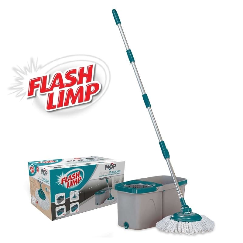 Mop Duas Aguas Fit Giratório Esfregão Pro Microfibra c/ Cesto Inox Flash Limp MOP7504
