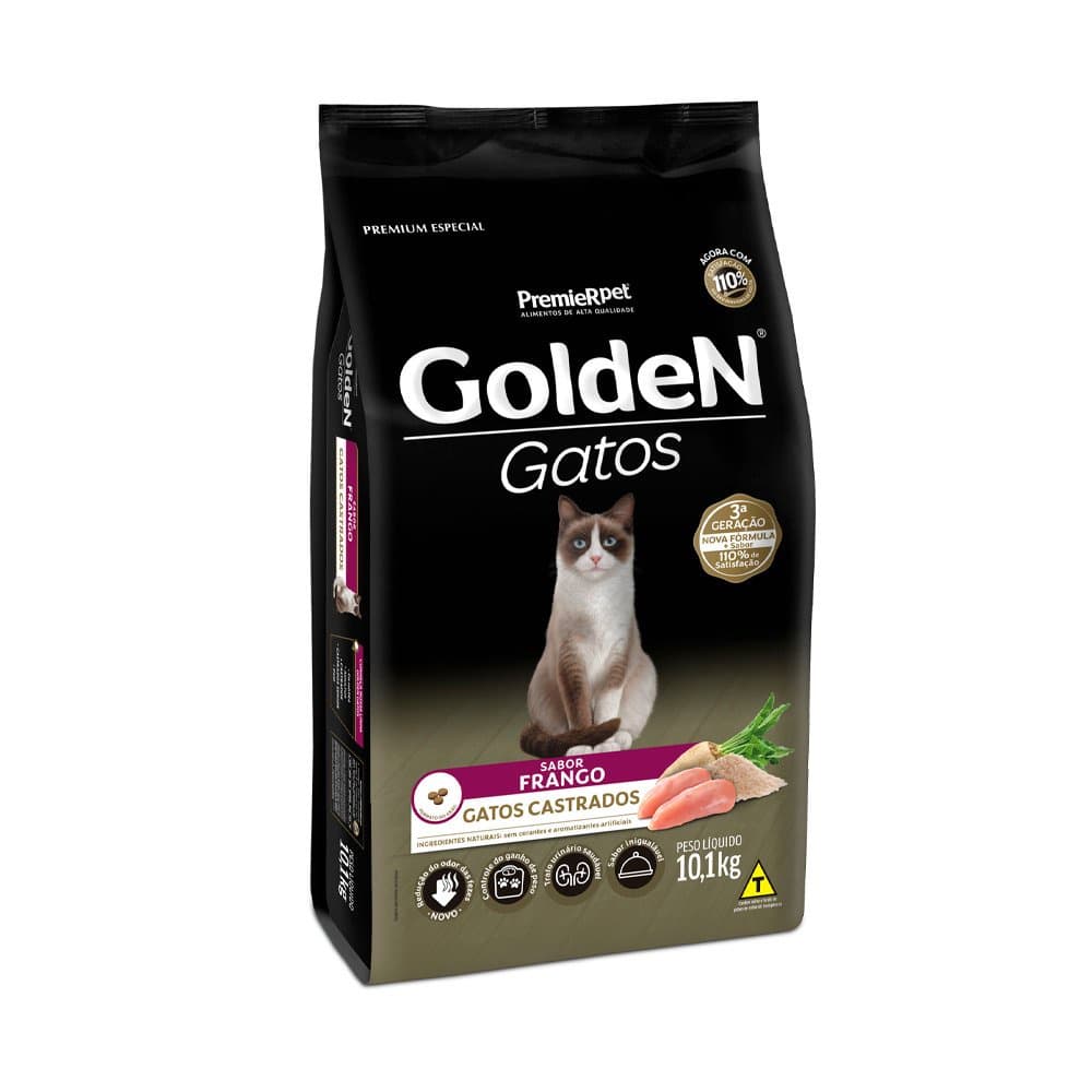 Ração Golden Gatos Adultos Castrados Frango 10,1 Kg