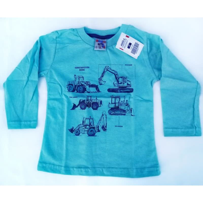 Camiseta manga longa azul menino G infantil algodão