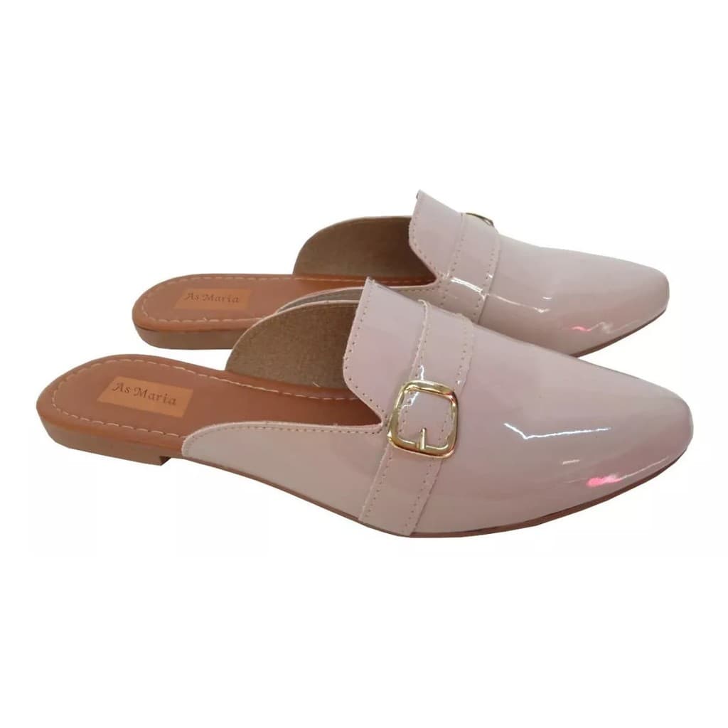Mule Feminino Verniz com Fivela Elegante | Tam. 34 ao 44 | Preto, Nude e Caramelo