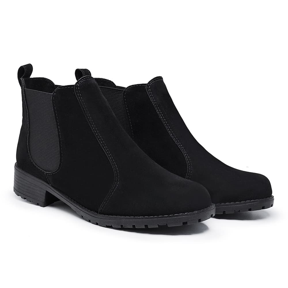 Bota Feminina Botina Couro Sintetico Preta Cano Curto