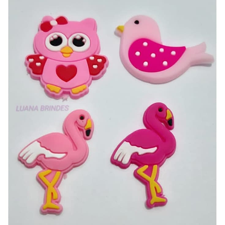 Aplique Aves Variados de borracha - pacotes com 8 unidades