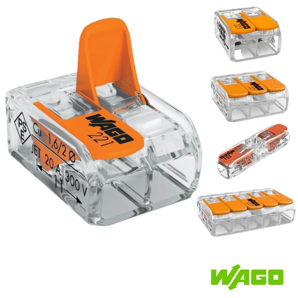 Conector Elétrico Emenda Wago 221 Original 1, 2, 3 e 5 vias - 4mm e 6mm