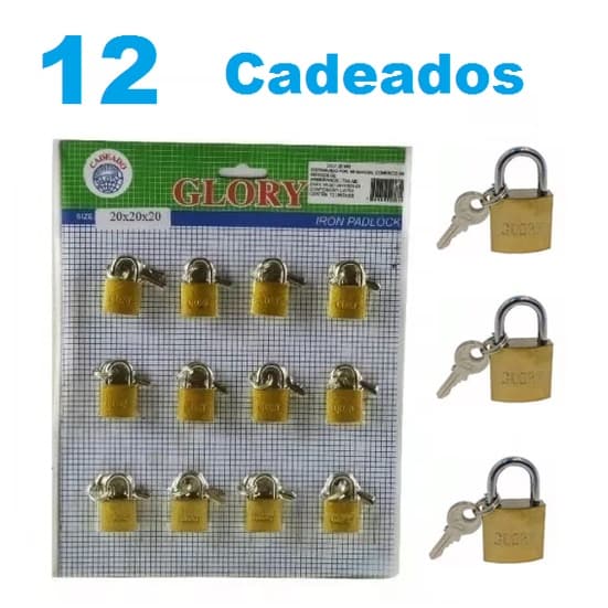 12 Peças Cadeado Pequeno 25mm Cartela Cadeado Glory