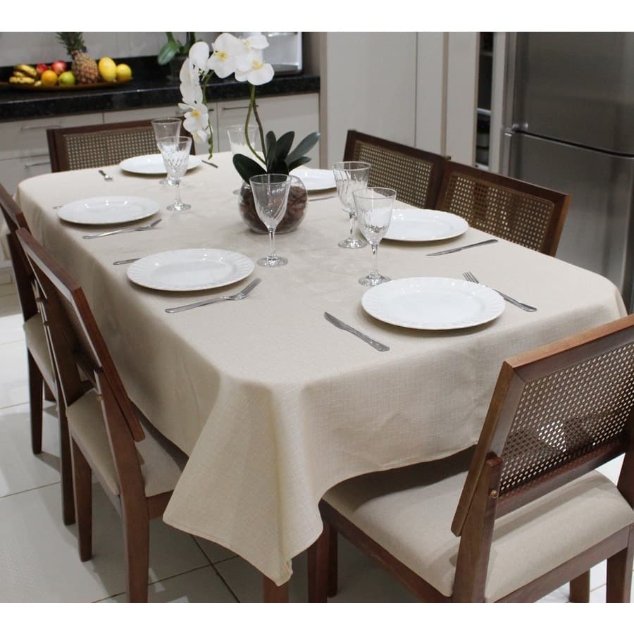 Toalha de Mesa Retangular 6 Lugares Linhão Estampado 2,20m X 1,40m Palha Sala/Jantar