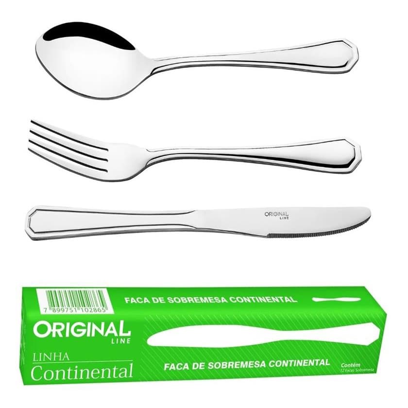 6 Colheres +6 Garfos + 6 Facas Sobremesa Continental