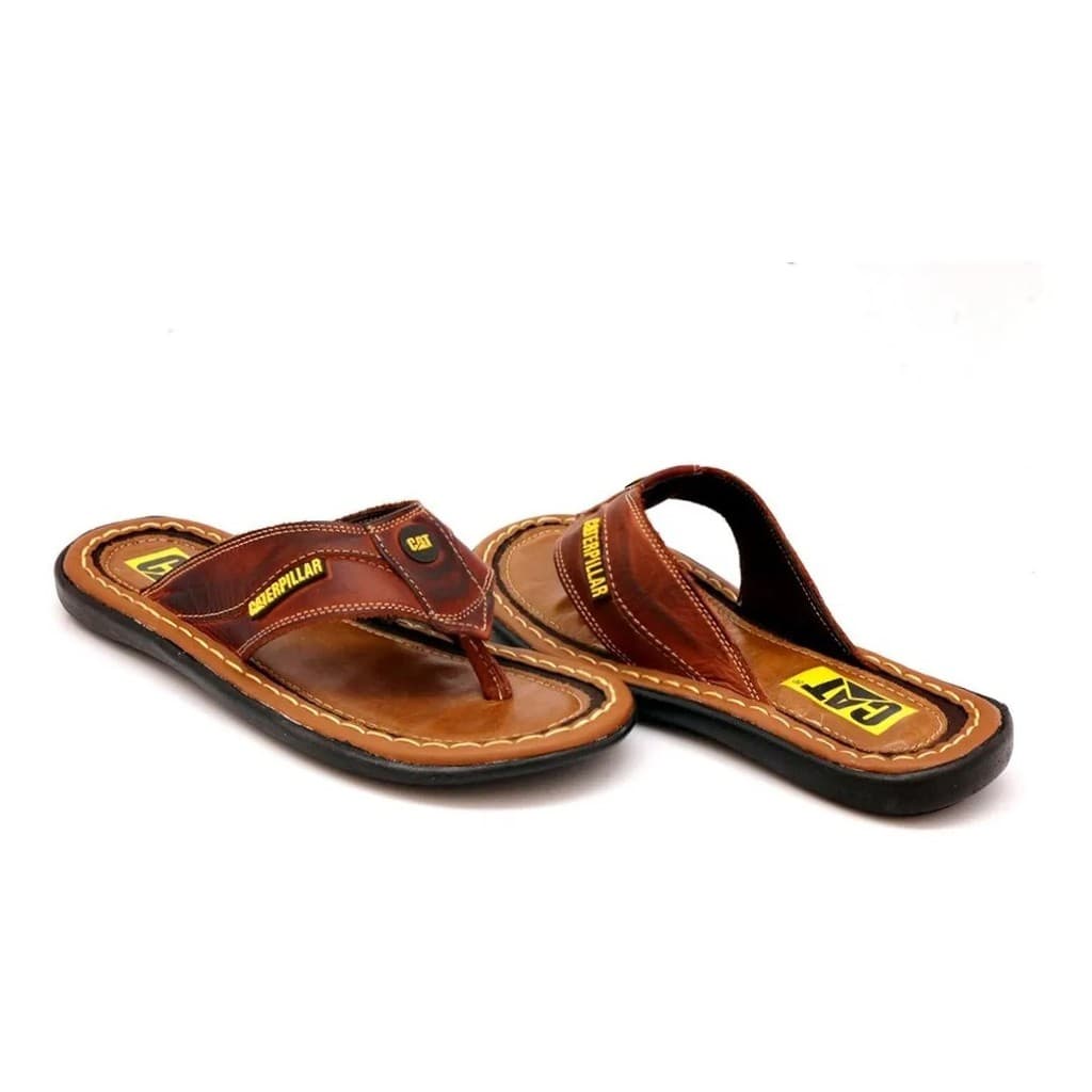 Chinela caterpillar masculina toda em couro legitimo macia