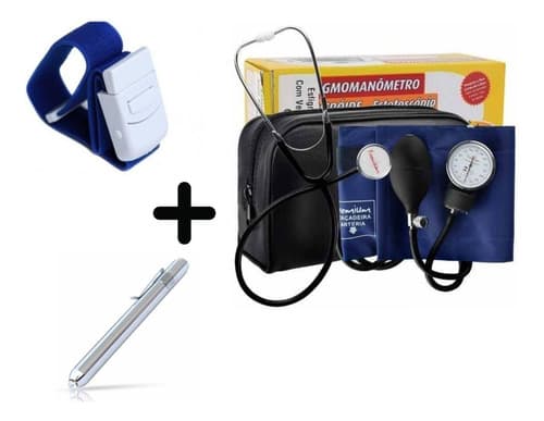 Kit Esfigmomanômetro + Estetoscópio + Garrote + Brinde