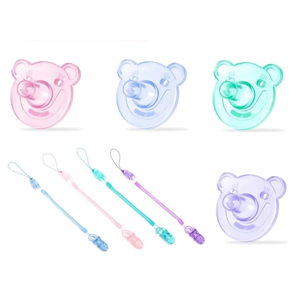 Chupeta recém nascido anti cólica Ursinho Sorriso + Prendedor de Chupeta