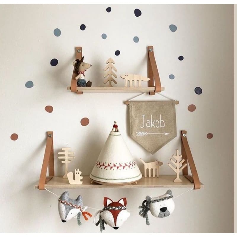 Kit 2 Prateleiras Infantil Montessori Pinus 40cm + 60cm com Alça de Couro Decoração Quarto Bebê