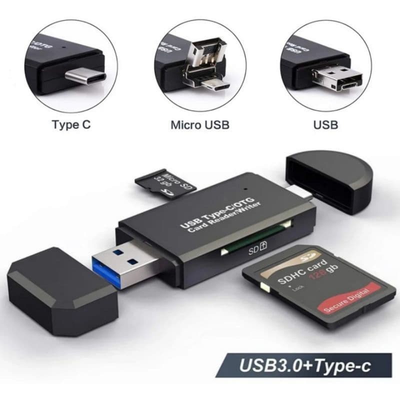 Leitor Usb Cartão Micro Sd Usb 3.0 +Adaptador Otg Tipo C / V8