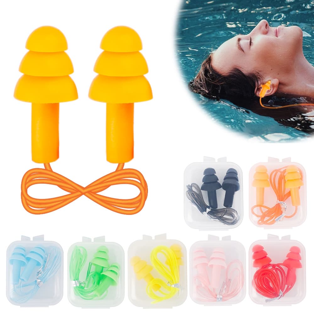 Protetor De Ouvido Flexível Confortável Reutilizável Com Corda De PVC/Redução De Ruídos À Prova D'água Premium Silicone Tampão Protetora Para Natação/Anti-Rise Earplugs Caixa De Armazenamento