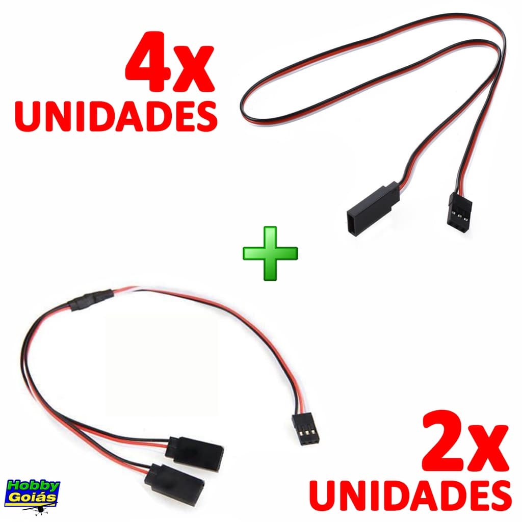 Kit 4 Cabos Extensão 30cm + 2 Cabos Extensão Y 30cm P/ Servos Aeromodelo Brinquedos de Controle Remoto