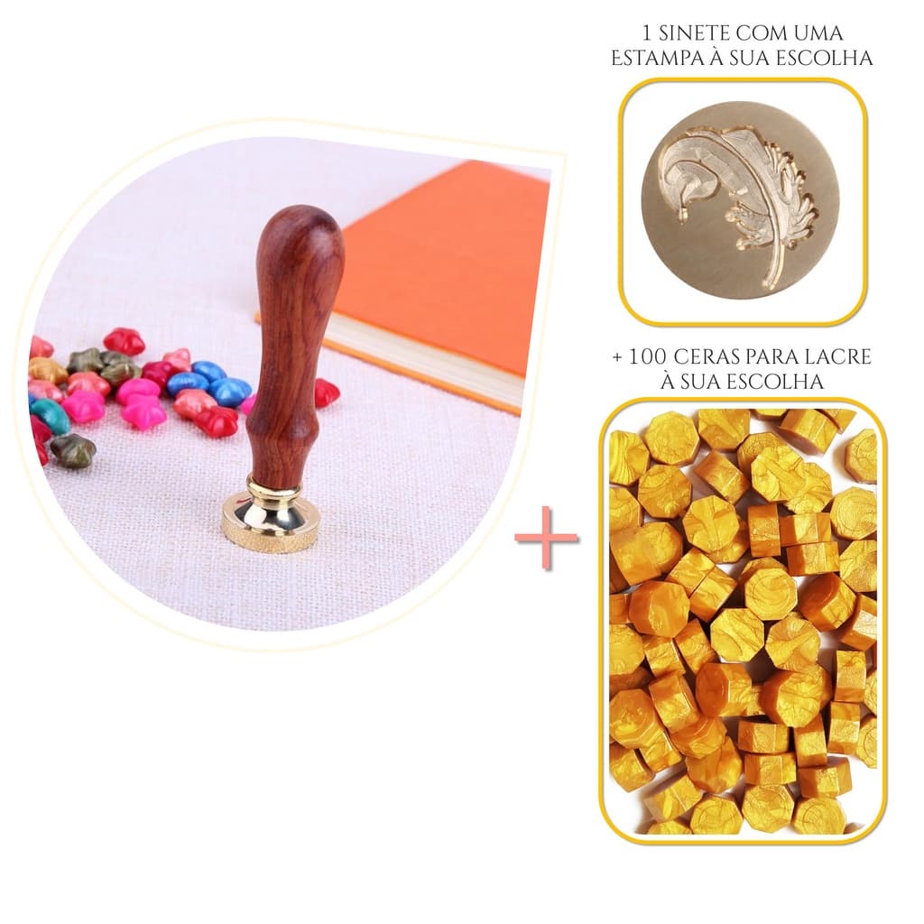 Kit Sinete Para Lacre + 100 Ceras Em Bolinhas + 1 Colher