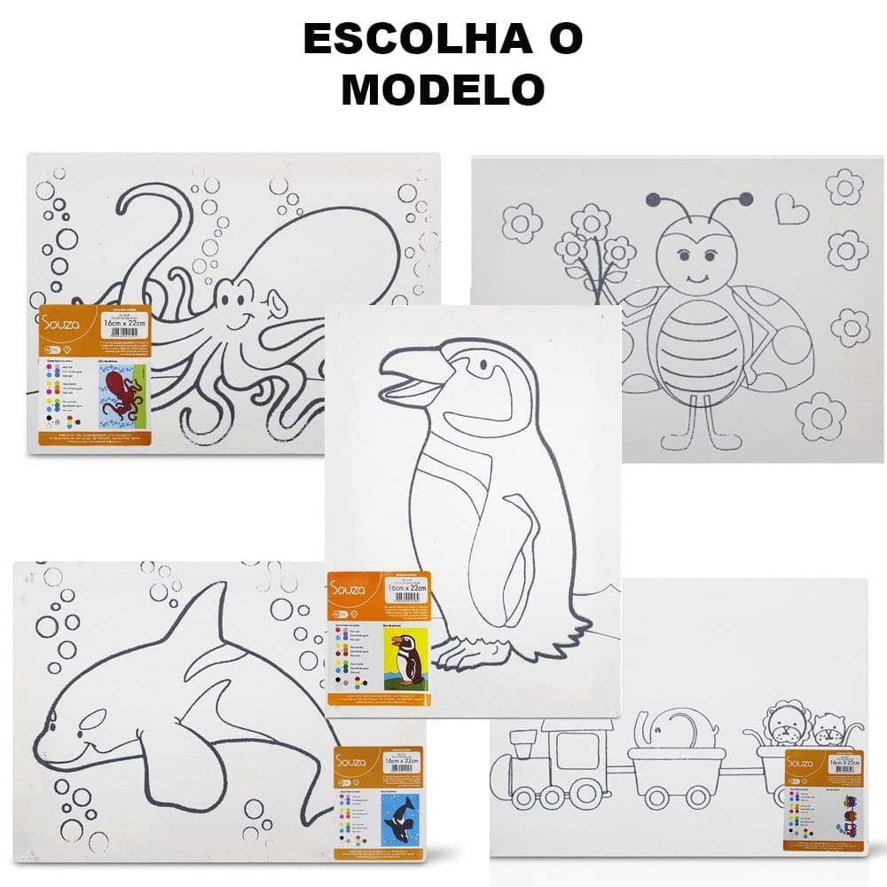 Tela de Pintura 16x22cm - Riscada com Desenhos - Souza (Escolha o Modelo)
