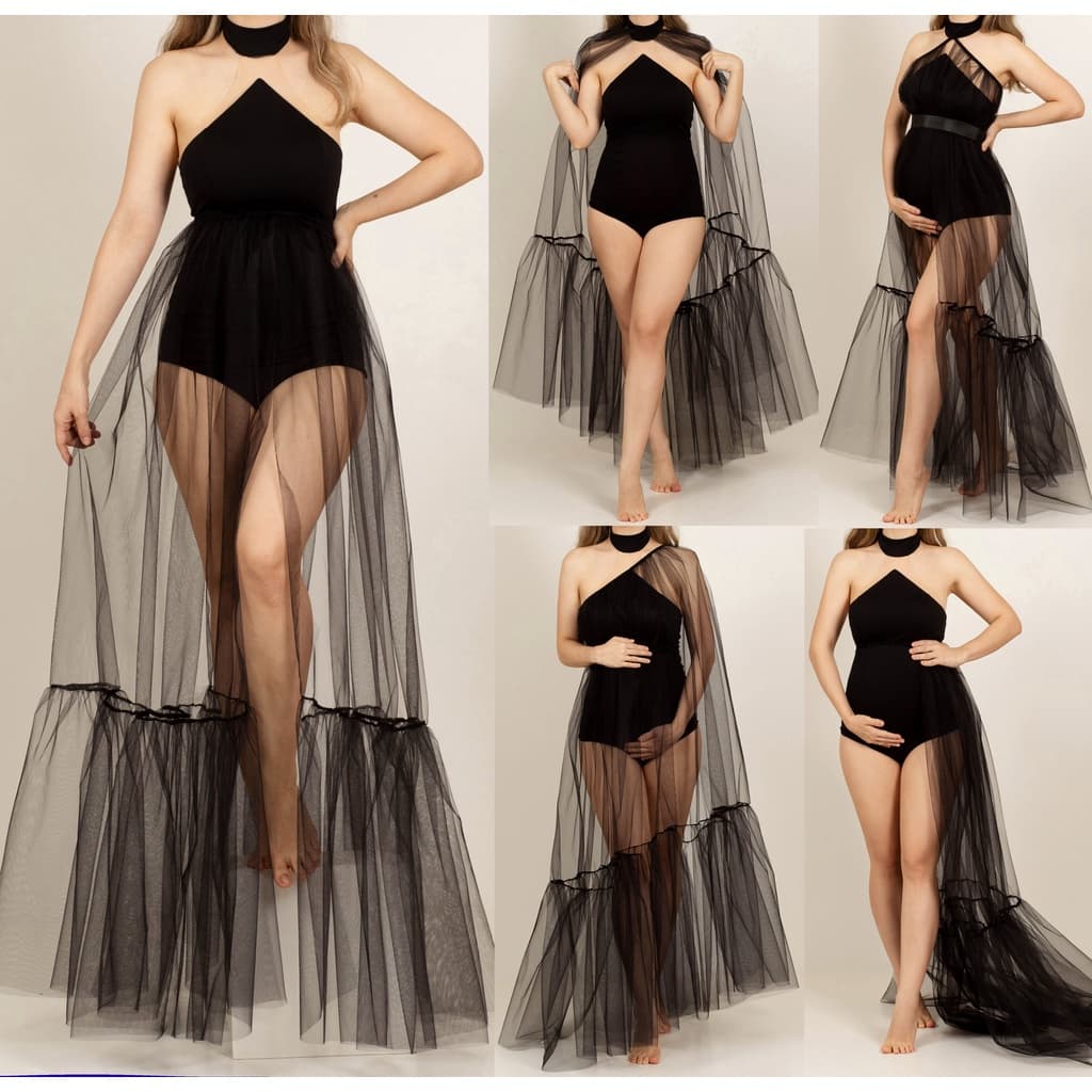 Body Gestante Com Saia Em Tule Com Várias Formas De Usar G39