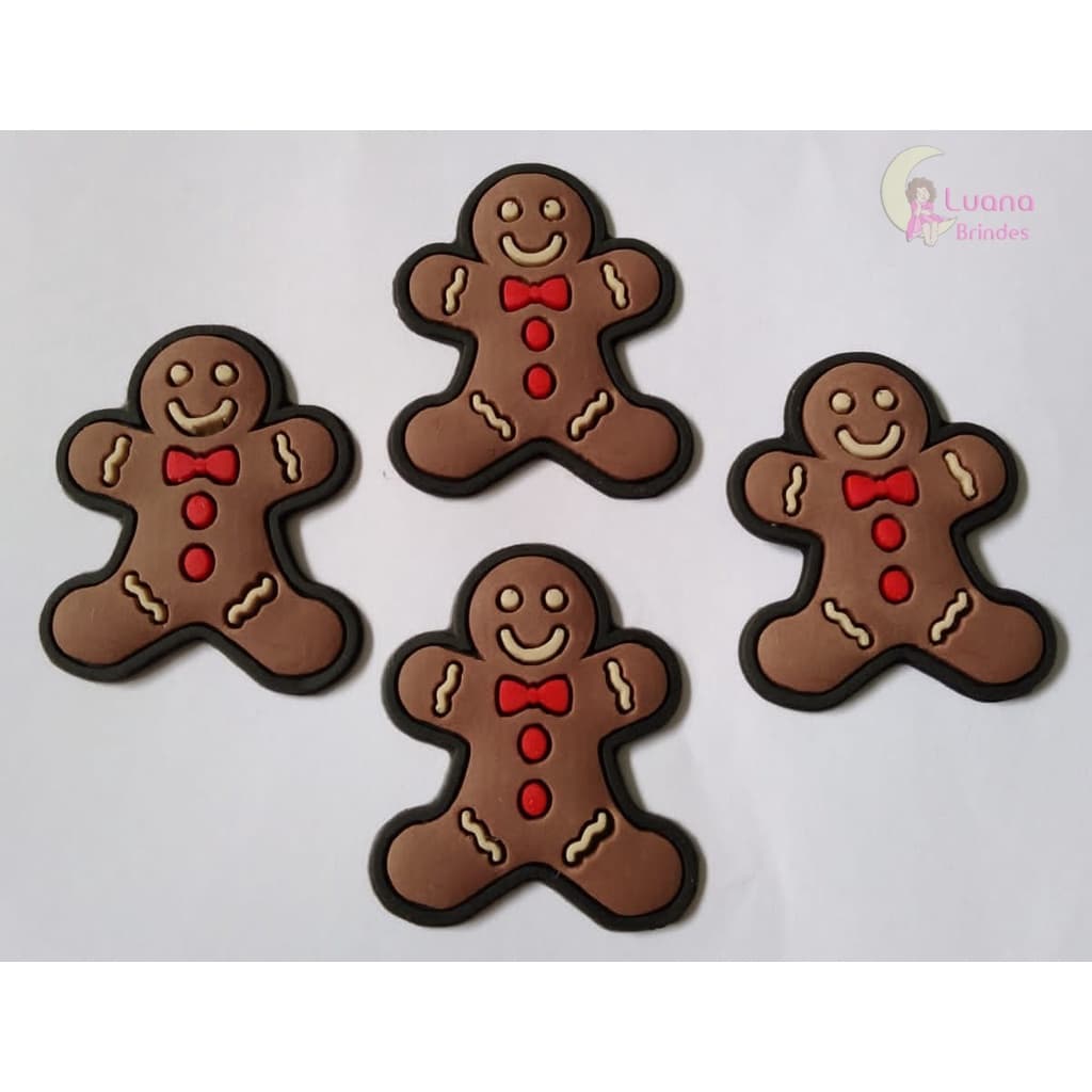 Aplique Boneco Biscoito de Natal de borracha - pacotes com 7 unidades.