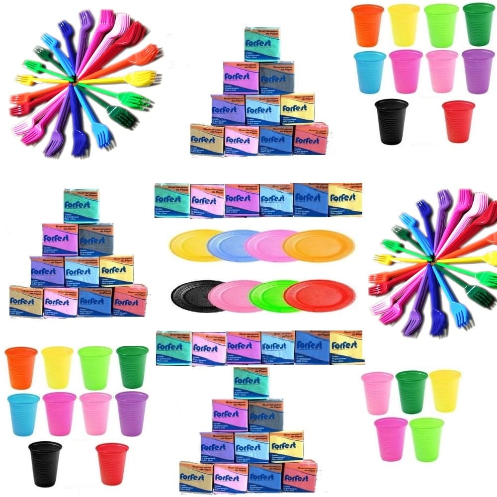 Kit Descartáveis 400und Copo, Prato, Garfo, Guardanapo  colorido ou 10 opção de cor
